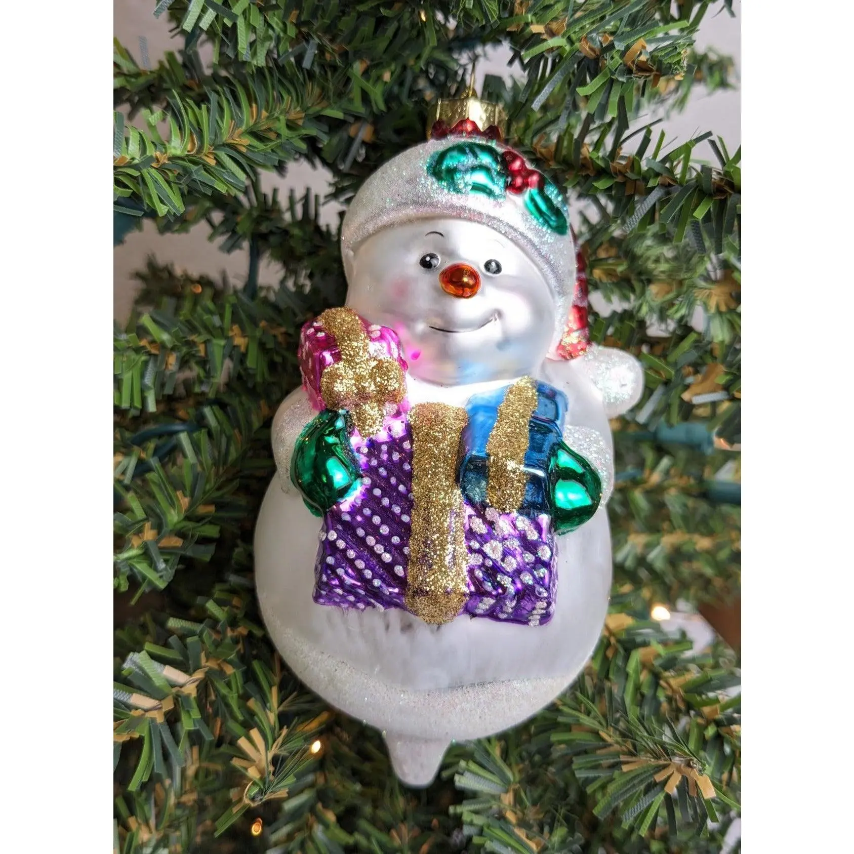 Vintage Snowman Glass Christmas Ornament
