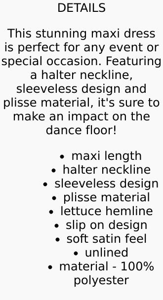 Women's Casual Plisse Halter Maxi Dress - Olive