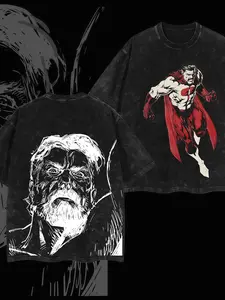 Retro Washed "Omni-Man" Viltrumite Warrior T-Shirt, Double-Sided Print Unisex Streetwear Tee, Loose Fit Casual Short Sleeve for Men & Women
