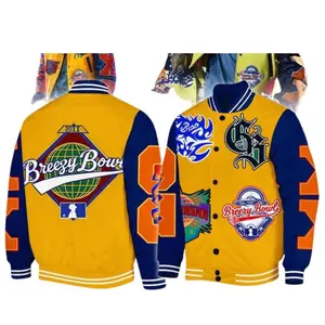 Breezy Bowl Tour 2025 Varsity Baseball Jacket, Hip Hop Concert Music Fan Streetwear Festival Outfit, No-Fade Colors, Wash After