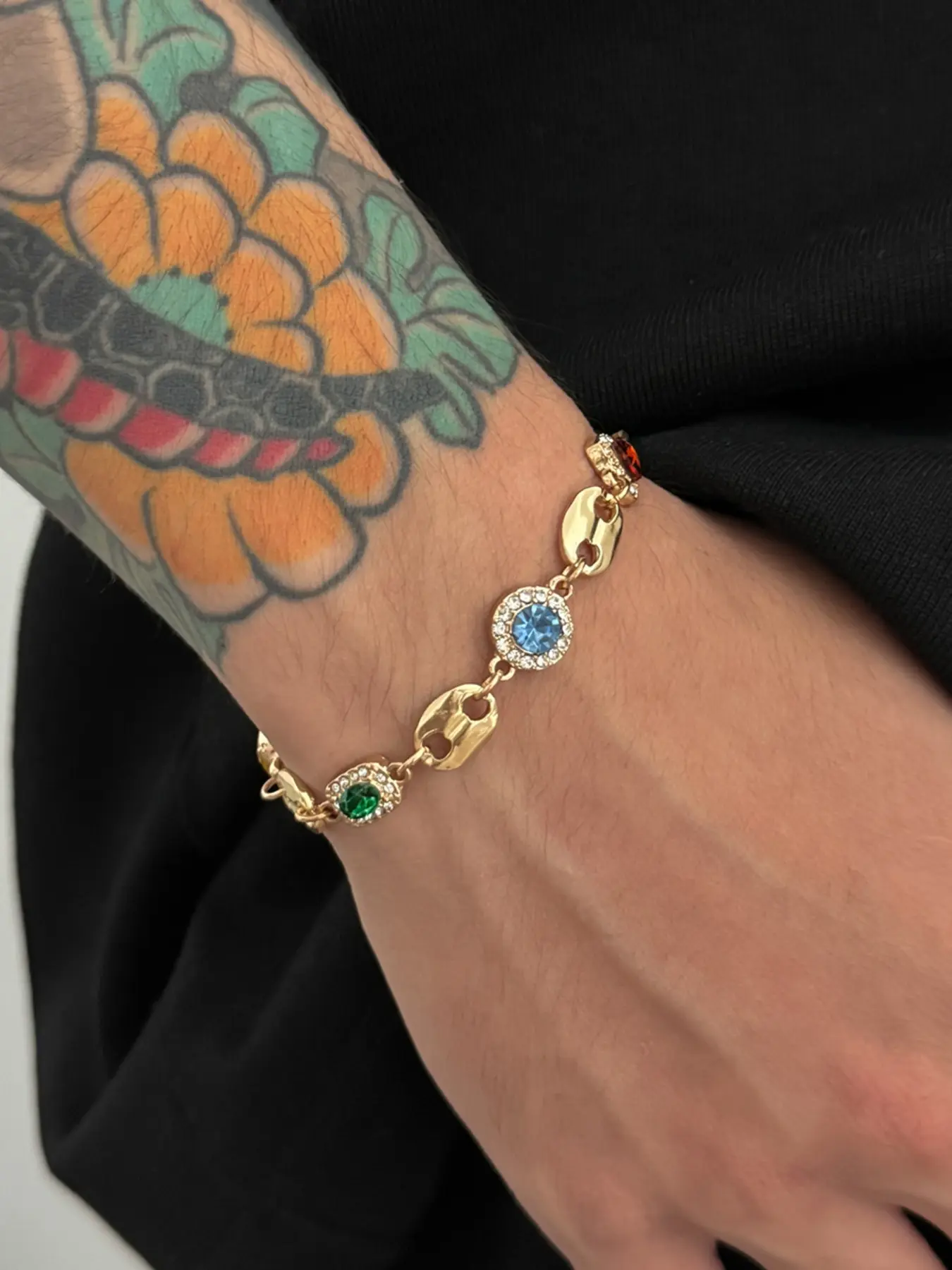 Men's Colorful Gemstone Bracelet, Stackable Bracelets, Rhinestone Jewelry for Daily Wear, Party & Holiday Accessories, Stylish Men's Fashion Accessory