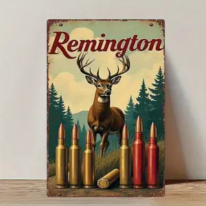 2D Flat Vintage Aluminum Sign Retro Hunting Decor With Deer And Bullet Design Heavy Metal Wall Art For Cabin Office Man Cave Home Office Decor Vintage Plaque Decoration
