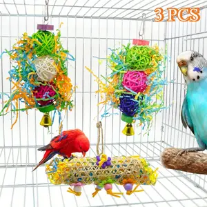 3pcs (3size)Bird Parrots Shredding Toys Parakeet Chewing Toys Bird Loofah Parrot Cage Shredder Safe Play