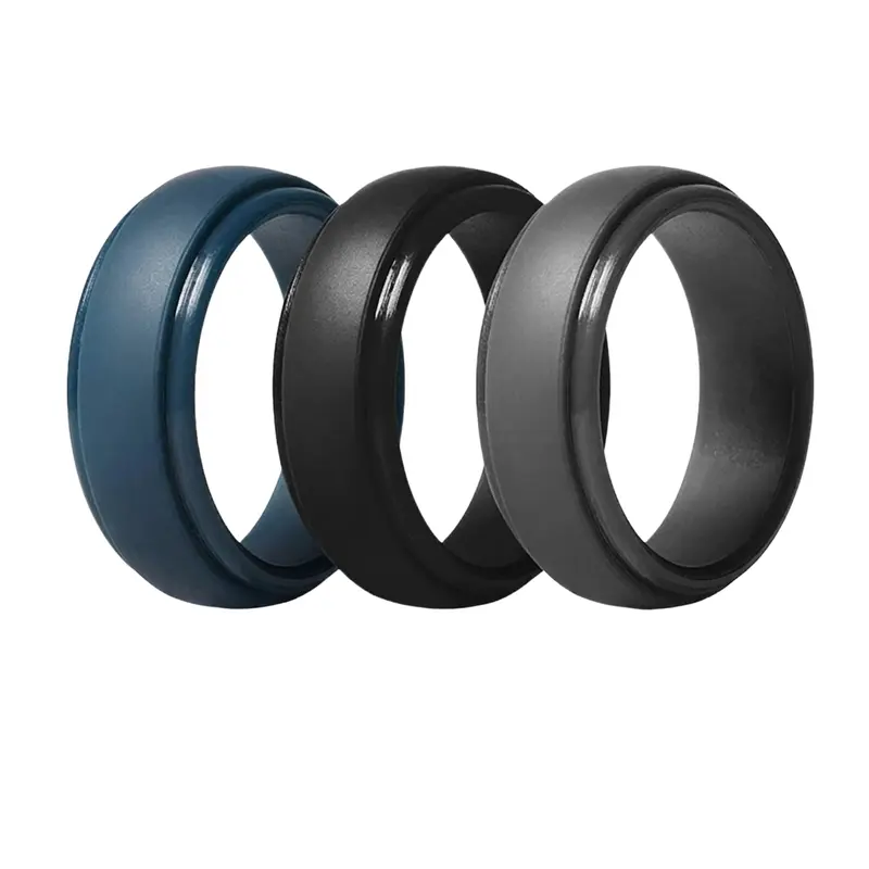 3 Pack Rubber Wedding Bands for Men, Finger Rings, 8mm Hypoallergenic Men's Silicone Ring for Him, Multi Colors Active Sport Fitness US Size 7-14