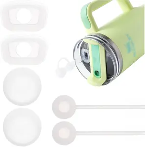 Silicone Spill Stopper Set of 3, Compatible with Stanley Cup 40oz/ 30oz, Tumbler Accessories, Including 2 Straw Cover Cap, 2 Square Spill Stopper and 2 Round Leak Stopper
