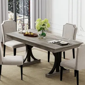 GAOMON 71-Inch Wooden Kitchen Table with Two Drawers Large Dining Table for 6-8 w/Large Tabletop & Sturdy Frame Rectangular Dining Table with Double Pedestal for Kitchen Dinner-grey