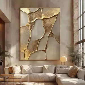 [Sale off up to 65%][Free Ship][No Frame] Abstract Luxury Gold Leaf Oil Painting, Large Textured Wall Art, Modern Wall Art, Beige And Gold Entryway Living Room Art