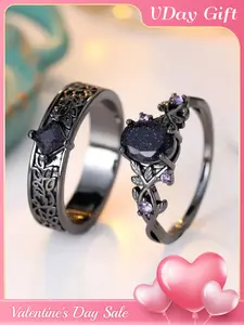 Egg Shape Blue Crystal Edge Artificial Zircon Stunning Ring Set, Elegant Fashion Rings, Marriage Ring, Wedding Engagement Anniversary Gift, Valentine's Day Jewelry