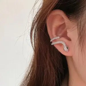 Electroplated Snake-shaped Ear Bone Clip, Unique Design Earrings, Niche High-end Style, Micro-set Snake Stud Earrings, Exaggerated  E50011-EH