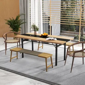 COSTWAY - 6 Feet Dining Table with Heavy-Duty Metal Frame for 6-8 People-Natural