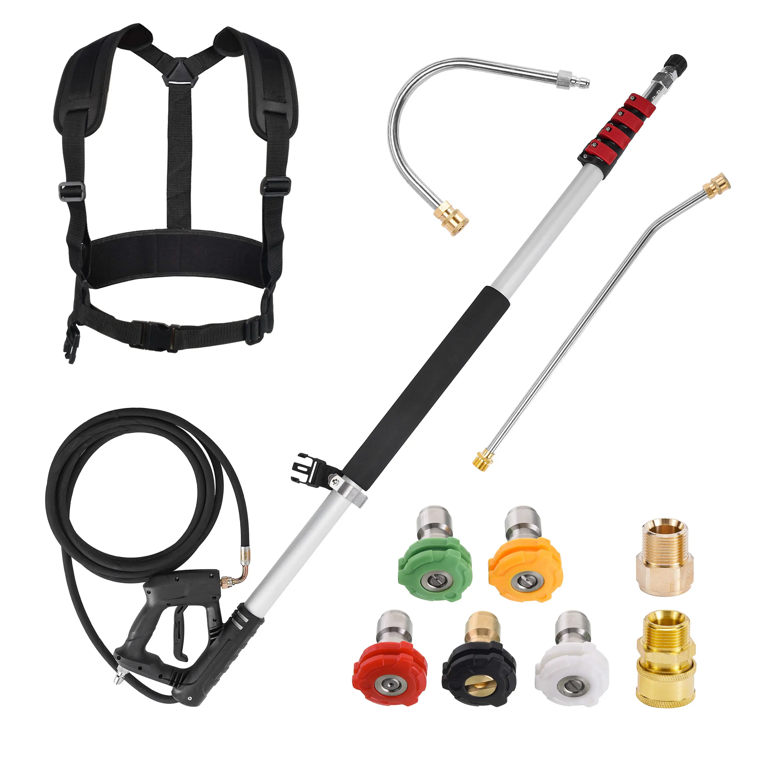 M MINGLE Telescoping Pressure Washer Wand, 20 Feet Aluminum High Power Washer Telescopic Spray Wand with 2 Extension Wands, 5 Spray Nozzle Tips, 2 Couplers and Support Belt, 4000 PSI, Pressure Washer Attachment, Power Washer Lance【DealsForYouDays】
