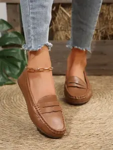 Women's Soft Sole Flat Shoes, Round Toe Loafers, Mirror Finish, All-Season Simple Design, Comfortable Casual Footwear, Casual Flats, Slip On Shoes, Summer Flat