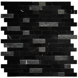 INNO STICKERS 5-Sheet Peel and Stick Mosaic Natural 3D Stone Self Adhesive Tiles, 12" x 11" Stick on Backsplash for Kitchen Bathroom Fireplace Vanity, Mixed Black