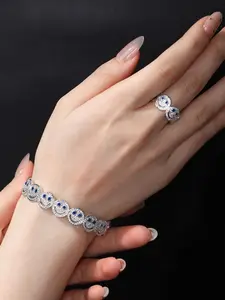 Retro Exquisite Synthetic Zircon Bracelet, Fashionable and Cool Design Couple Opening Bracelet, Suitable for Daily Outings and Play Wear, Hip Hop Style Accessory