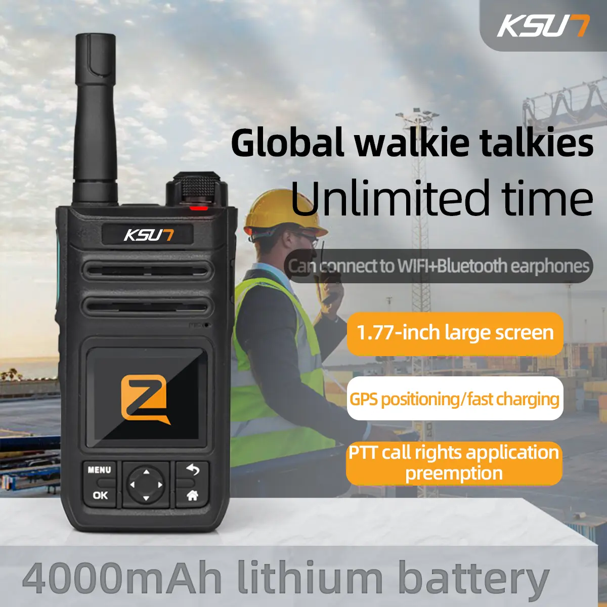 KSUN ZL30 Bluetooth Walkie Talkie - 5000KM Ultra-Long Range, 4G Network, 4000mAh Battery, GPS Tracking, 50W High Power, Outdoor 2-Way Radio for Camping, Hiking
