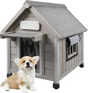 PetsCosset  Outdoor Dog House with Waterproof Asphalt Roof for Small to Medium Dogs,Large Wooden Indoor Dog Kennel