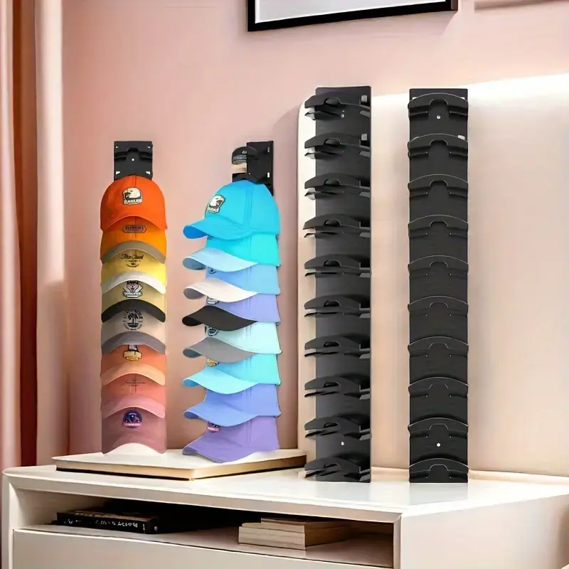 2-Pack Baseball Cap Organizer Wall Rack with Strong Adhesive, Multilayer Holder with 2 Mounting Options, Holds Up to 20 Caps for Door Closet Storage Display (Home Supplies Hooks & Shelves) hat rack