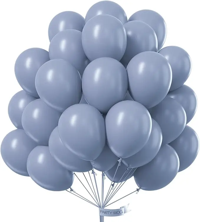 PartyWoo 50pcs 12-in Solid Helium Latex Rubber Balloons Set - Dusty Blue, Dusty Purple, Muted Lavender, Elegant Party Supplies for Boy Baby Shower, Wedding Decor, Round