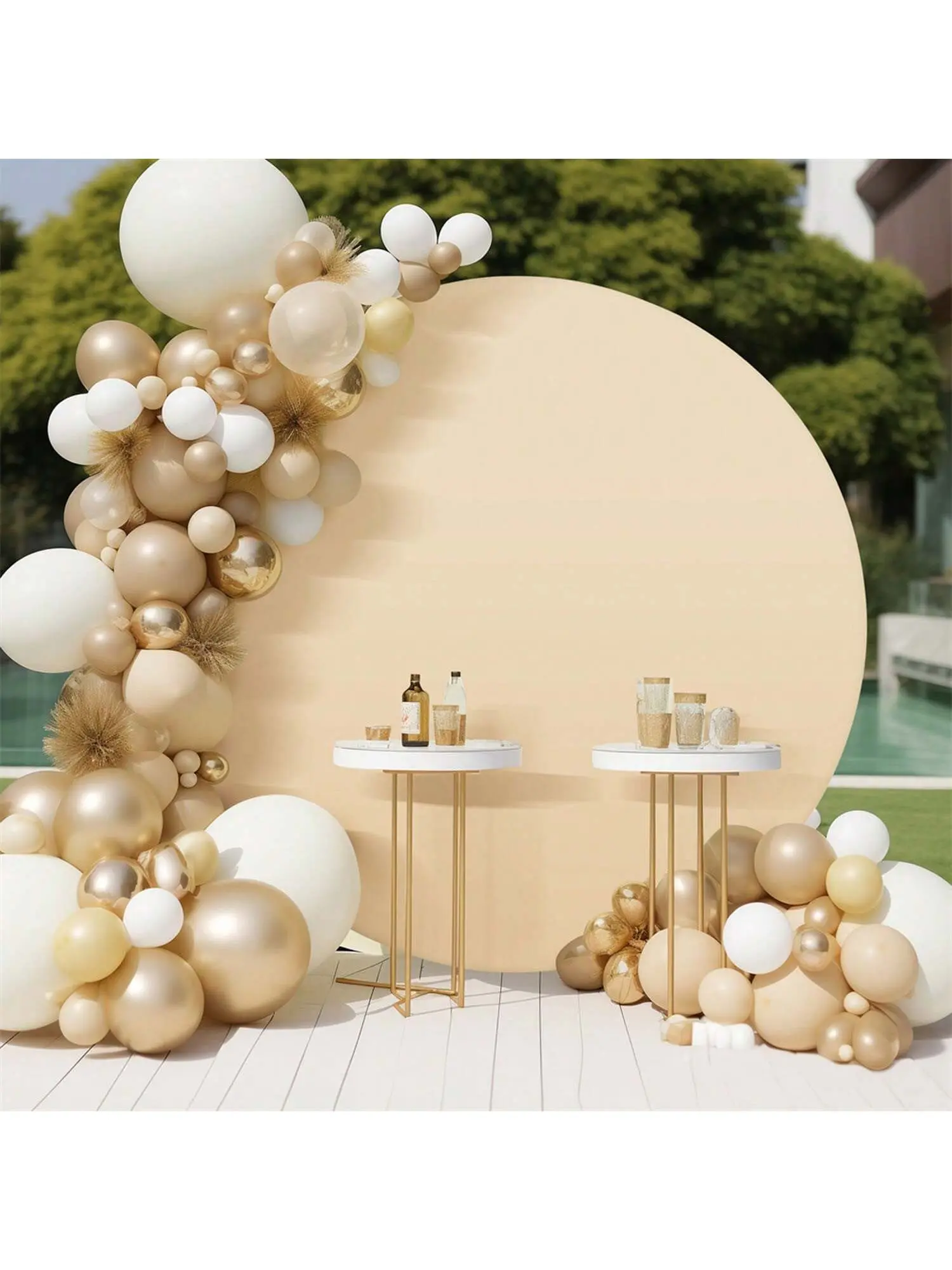 【Christmas Gift】Champagne-6.5ft (2m diameter) Arch Backdrop Cover, 6ft/6.5ft/7.2ft Round Arch Stand With Bottom Zipper, Wrinkle Resistant Smooth Touch Background Set For Birthday, Wedding, Reception Champagne 6ft (1.8m Diameter Circle)