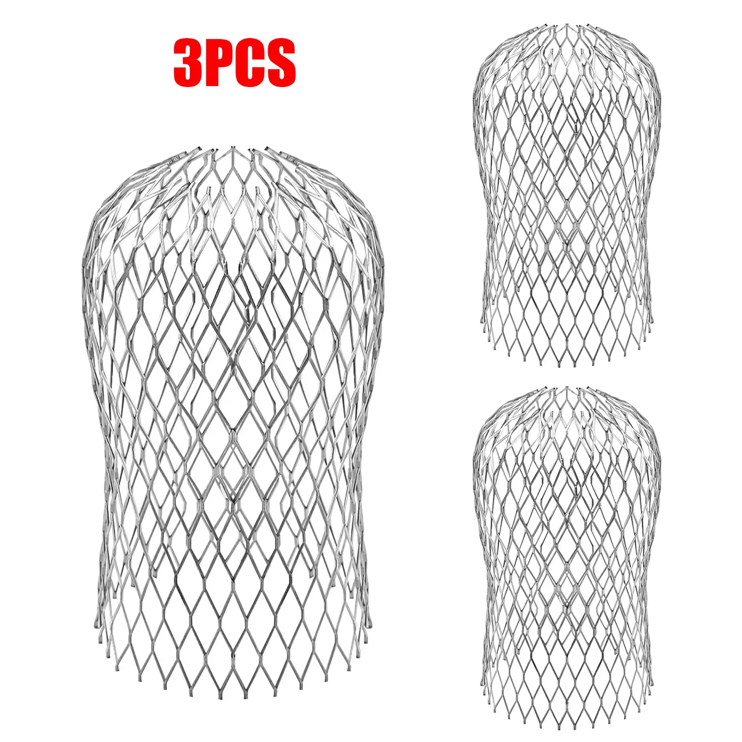 3 Pieces per Set Outdoor Garden Gutter Downspout Filter Strainer - Galvanized Steel Adjustable Corrosion-Resistant Diamond Mesh Screen, 15.5cm Height 7.5cm Bottom Diameter Anti-Leaf Clog Guard for Roof Rain Downspout & Drain Pipe