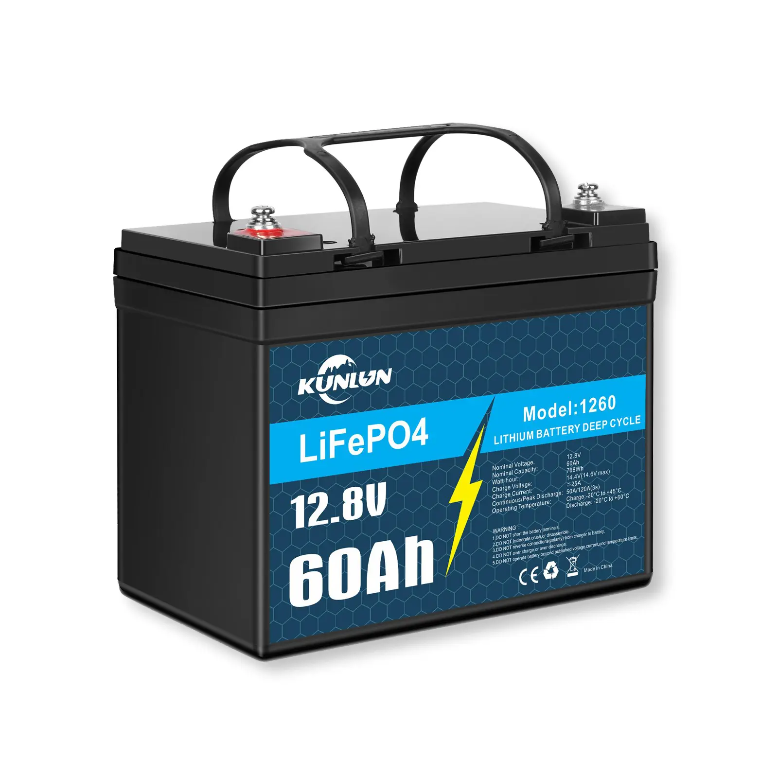 12V 60Ah Lithium LiFePO4 RV Battery, Max. 15000 Deep Cycle Battery, 12lbs Ultra-Light, Perfect for Camper, Van, Travel, Trailer, Trolling Motor  fishing equipment High Power Portable boat accessories