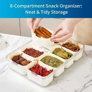 Snackle Box Container –Divided Serving Tray with Lid & Snack box for Fruits, Candy & for Travel & Daily Use (8 Inside Containers Dishwasher Safe)