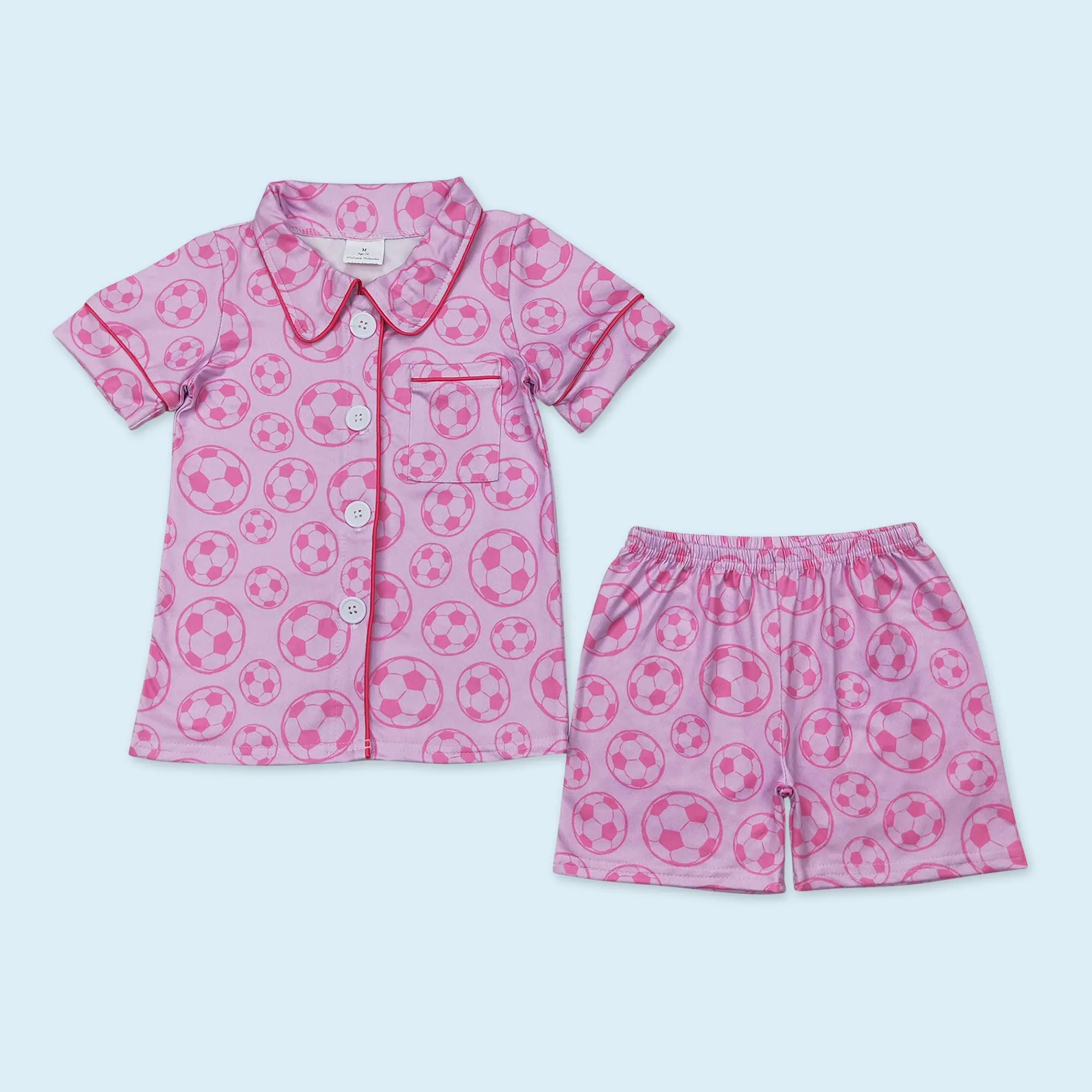 Soccer design kids girls summer short sleeve pajama set
