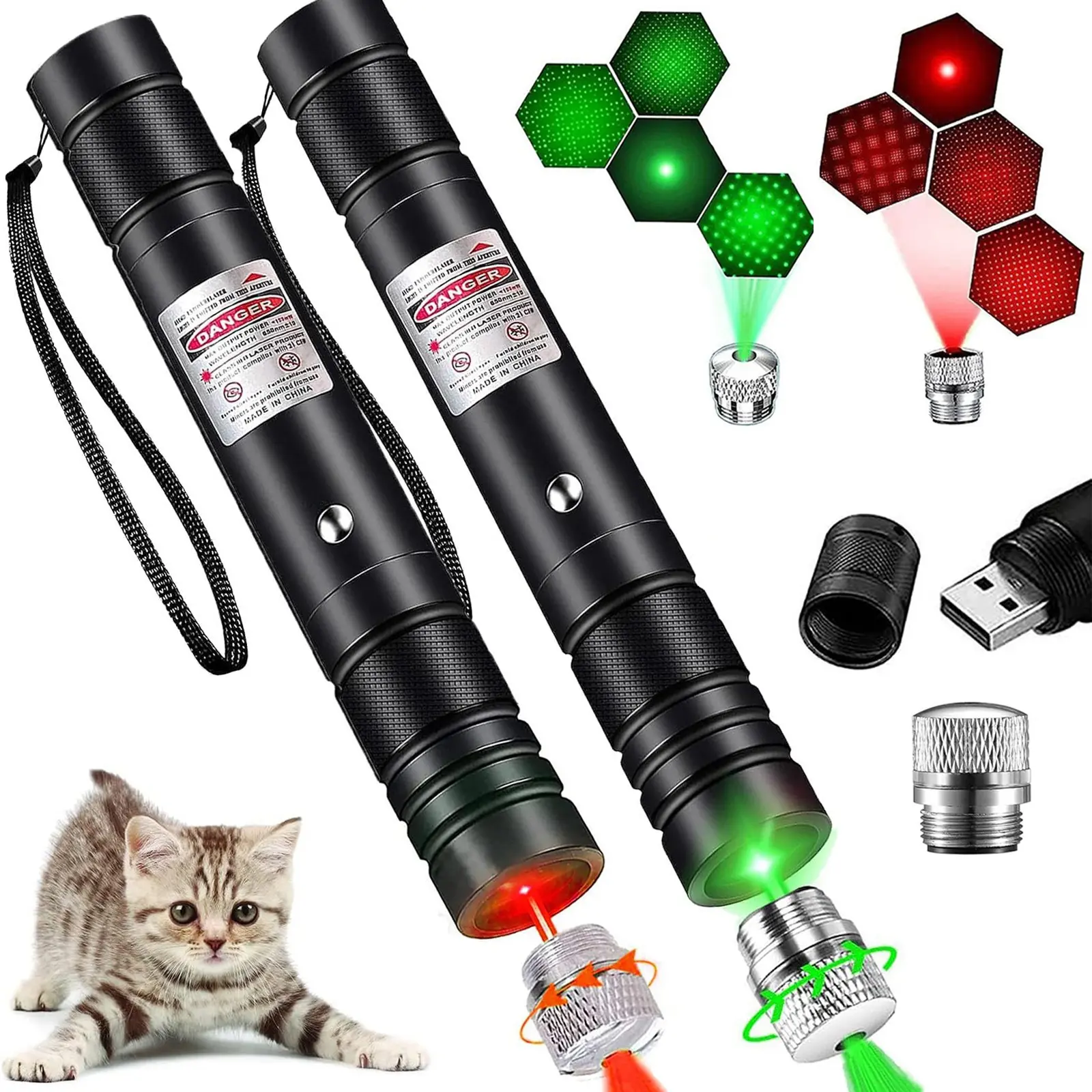 USB Rechargeable Pet Laser Toy, Laser Pointer, 2 Counts, Easy Dog Walking, Indoor Outdoor Pet Toy, Perfect for Outdoors and Meetings, Handheld Laser Pen