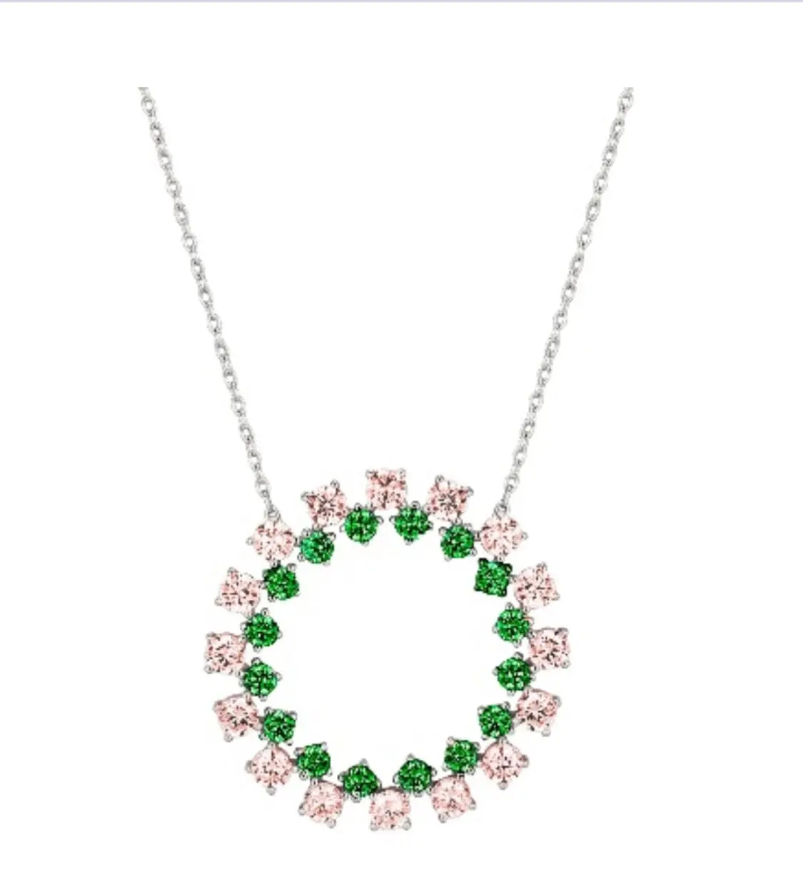 Pink and Green Circle CZ Diamond Necklace