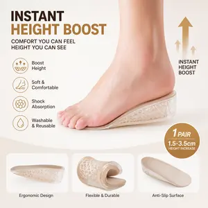 1 Pair Silicone Height-Boosting Insoles for Men & Women - Invisible, Comfortable Half Pad with Hidden Heel Lift