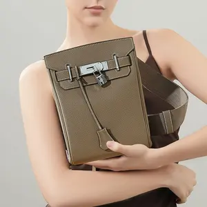 New Sport Waist Bag, Unisex Chest Pack, Top Layer Cowhide Shoulder Bag, High-Quality Crossbody Bag, Outdoor Commuter Bag, Flap Pocket Design