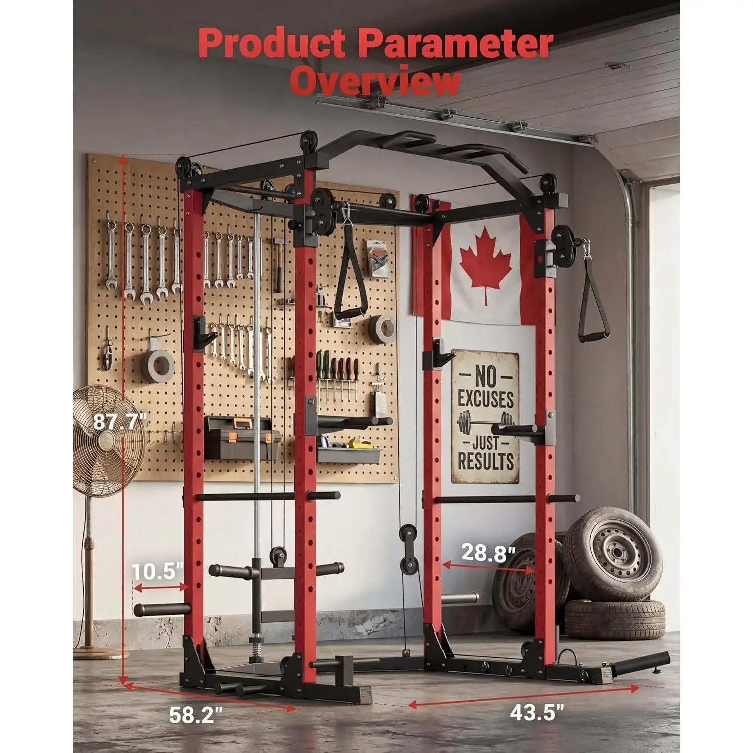1600LBS Full-Featured Home Gym Power Cage, Multi-Function Squat Rack with Cable Crossover, Complete Strength Training Station with LAT Pulldown, J-Hooks, Dip Bars & Landmine for Home Fitness