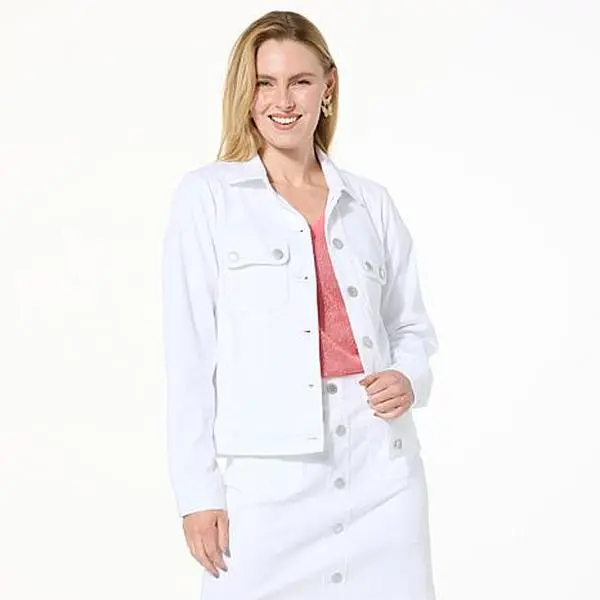 DG2 by Diane Gilman Super Stretch Knit Denim Patch Pocket Jacket