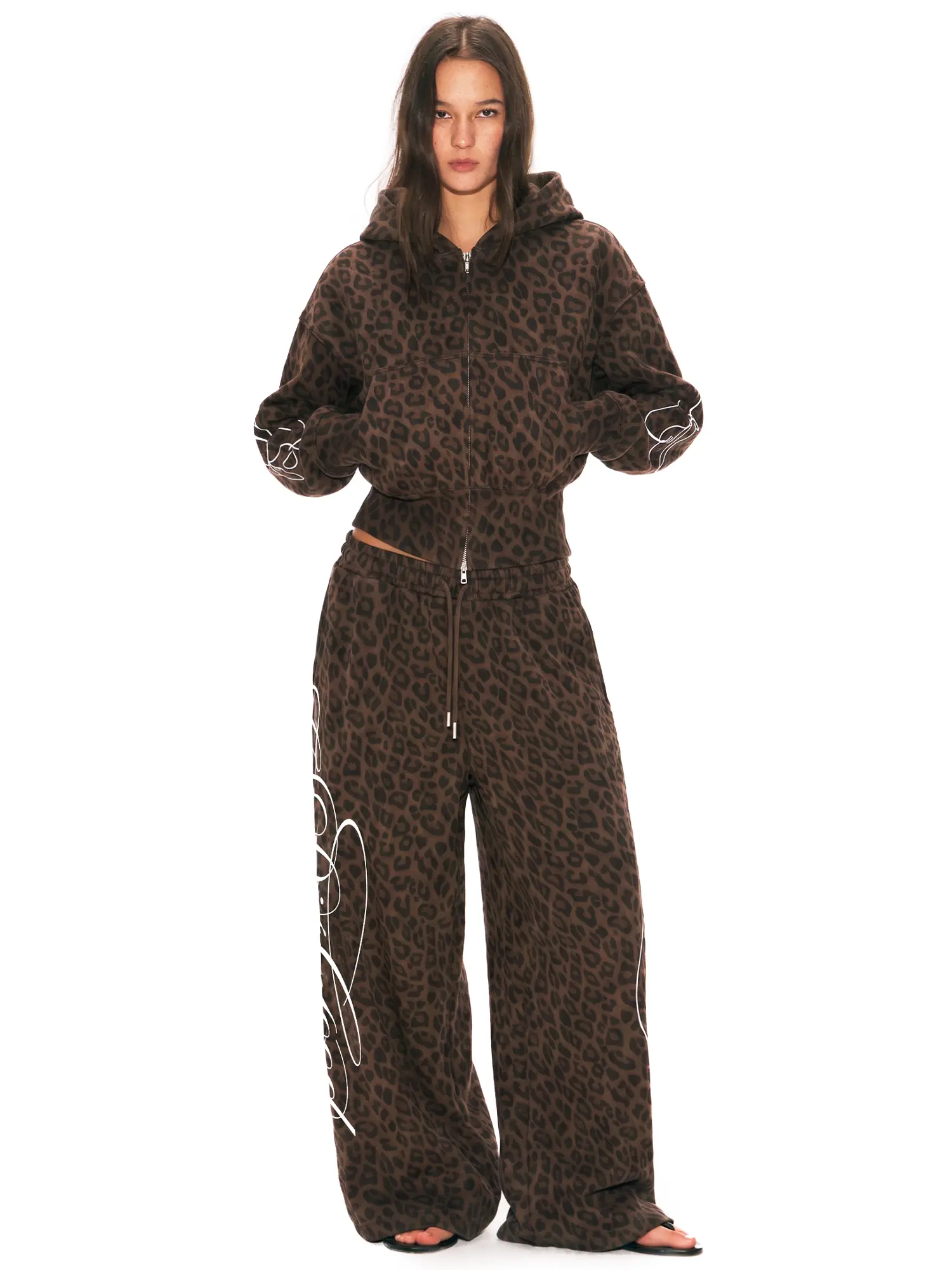 FDR Leopard Print Hoodie & Sweatpants Set, Oversized Cropped "Godisgood"Letter Graphic Sweatshirt, Baggy Straight-Leg Sweatpants with Elastic Double Waistband, Vintage Casual Daily Streetwear summerwins