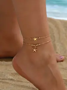 1pc Women's Beach Style Anklet , Starfish & Sea Shell Pendant Design, Trendy Jewelry, Versatile Accessory, Perfect for Daily Wear & Vacation