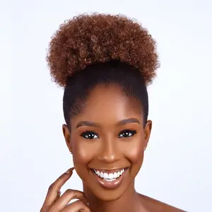 Synthetic Afro Puff Drawstring Ponytail Bun Extension Hairpieces Updo Hair Extensions Short Kinky Curly Hair Large Size(8inch,3oz,2/30#)