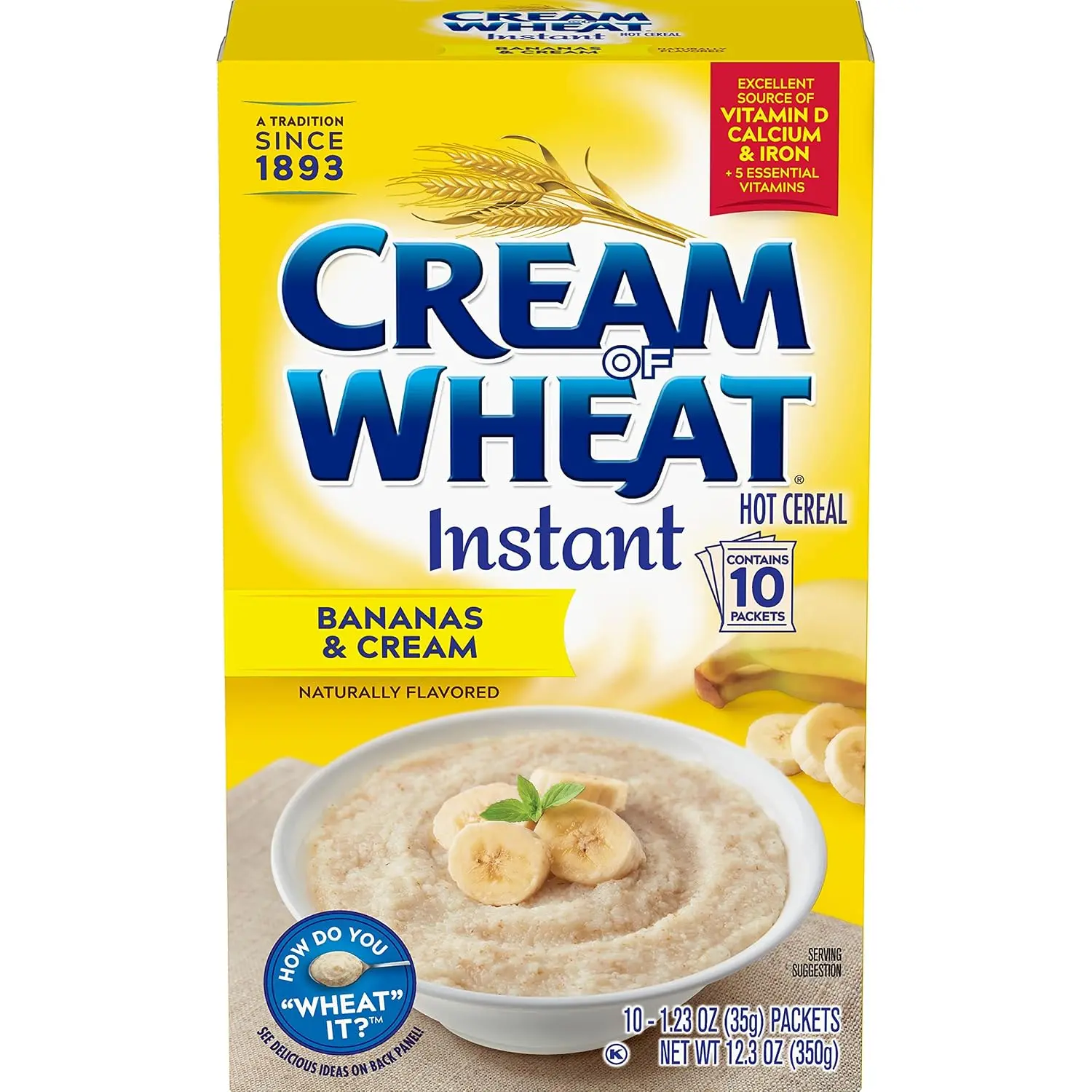 Vitamin-Infused Instant Hot Breakfast Cereal - Bananas and Cream Flavor, 1.23 oz Packets, 10-Count Food Pack
