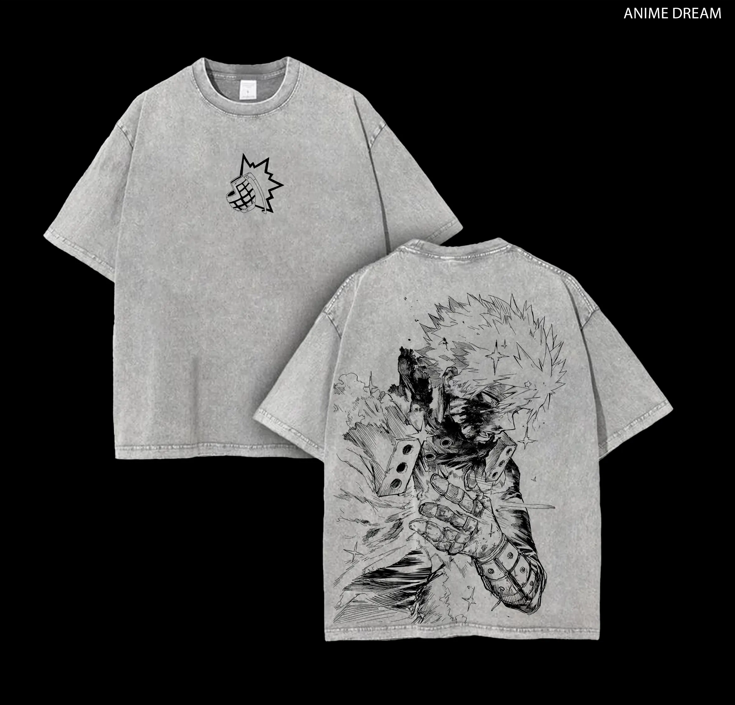 Katsuki Bakugo My Hero Academia Anime Of The Year - Anime Award 2026 Winner - Anime Double Printed Vintage Washed Tee Unisex Oversize Anime Manga Washed Heavyweight Cotton T-shirt