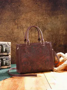 Vintage Embossed Classic Square Handbag Set, Includes Makeup Bag & Clutch, Retro Textured Design, Perfect for Everyday Use, Floral Embossed Handbag, Floral Embossed Satchel, Elegant Square Handbags