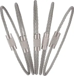 6 Inch Wire Keychain Cable, Stainless Steel Key Ring Loop, Heavy Duty Keychain Ring for Keys, Luggage Tag Holder, Connectable Cable Loop for Outdoor Hiking Travel Accessories
