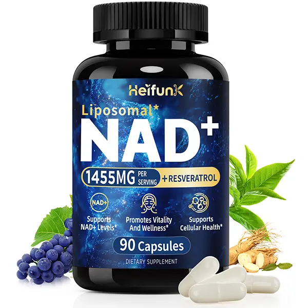 Heifunk Liposomal NAD+ Resveratrol Supplement, 1455mg, 90 Veggie Capsules for Vitality, Wellness & Brain Health, Dietary Vitamin for Nutritional Support