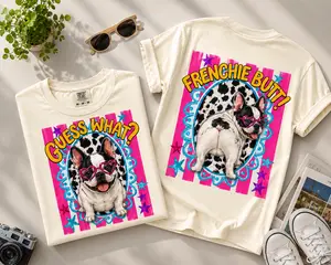 Guess What Frenchie Butt Shirt, Preppy Funny French Bulldog Tee, Sarcastic Dog Mom Graphic Shirt