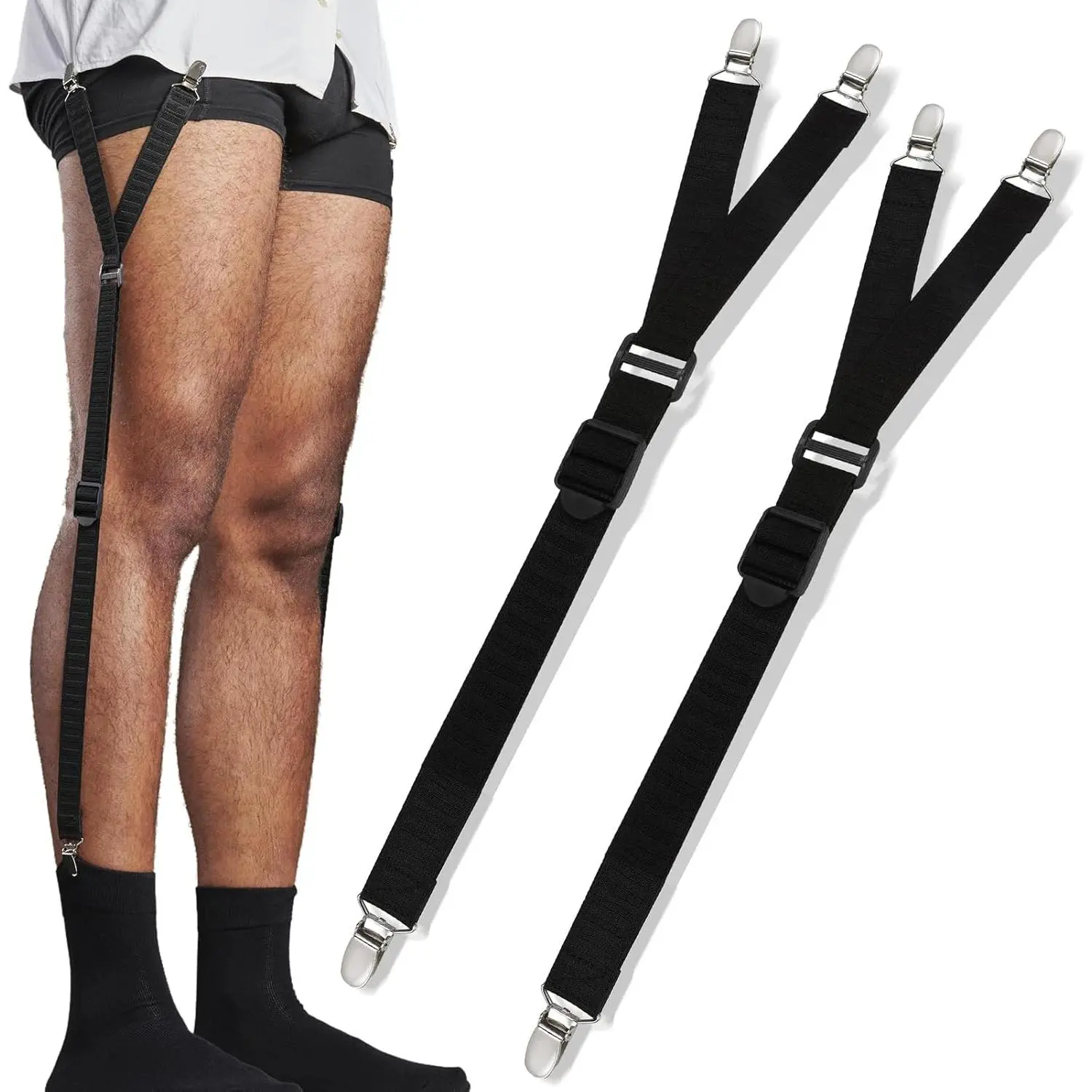 Shirt  for Men, Elastic Adjustable Men Shirt Garters with Anti-slip Locking Clamps Keep Shirt Tucked In