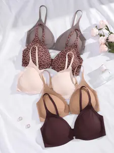 Women's 5pcs Bra Pack Solid Adjustable Strap Wireless Seamless Bra, Casual Breathable Comfortable Padded Push Up Bra, Ladies Underwear for All Seasons Adjustable Bras
