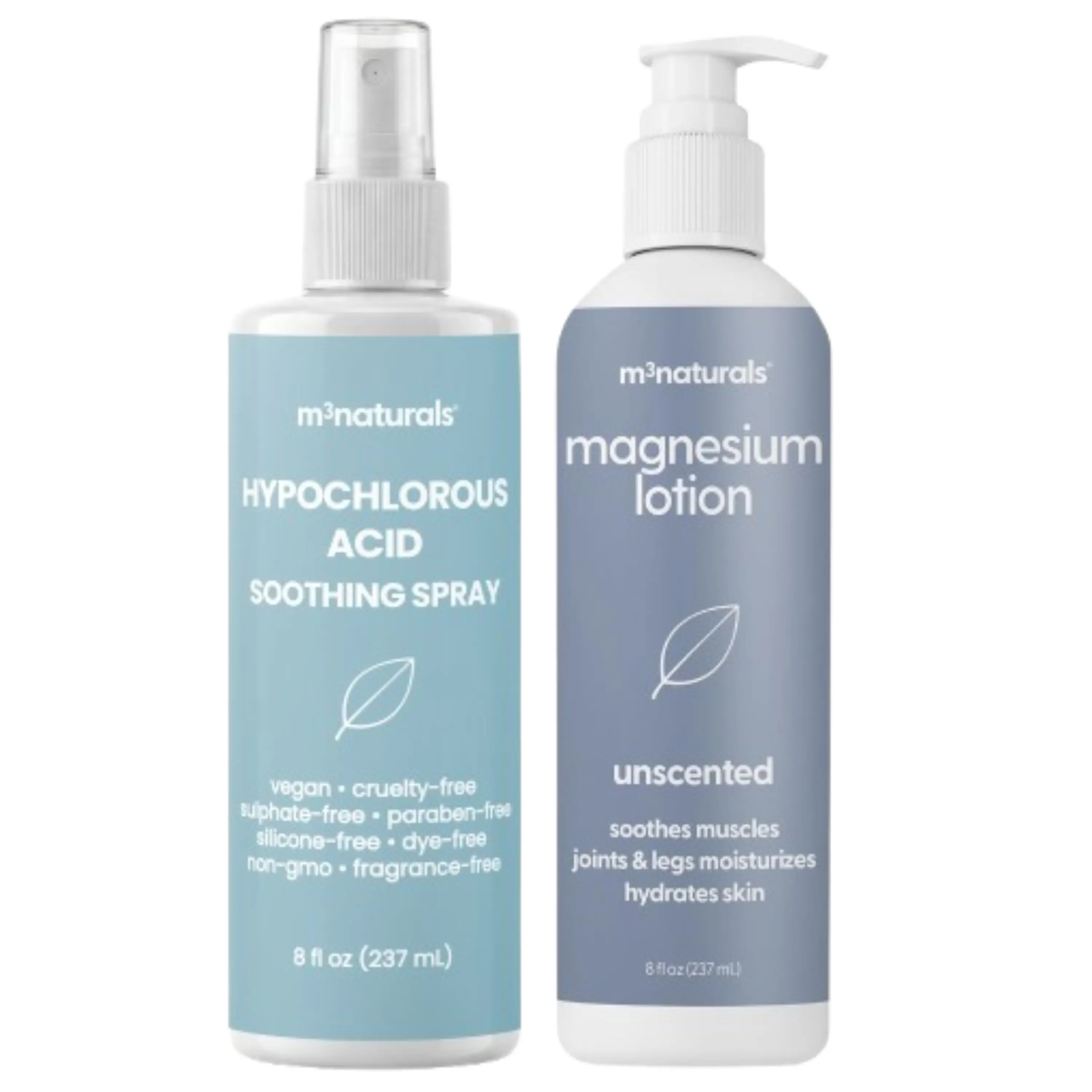 M3 Naturals Hypochlorous Acid Face & Body Spray + Magnesium Lotion Bundle | Sensitive Skin Friendly, Hydrating Body Care, Post-Workout Recovery & Nighttime Relaxation Routine