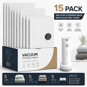 Travel Vacuum Compression Storage Bag with USB Rechargeable Electric Pump, Ultra-Small Lightweight Space Saver for Clothes & Travel Essentials, Zipper Bag, Outdoor Packing, Handheld Organizer, Christmas Set