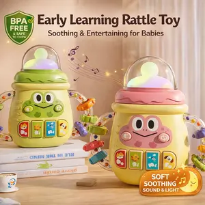 Baby Musical Milk Bottle Rattle Toy - Light Up Sensory Teether with Soothing Sound & Night Light | Interactive Early Learning Sleep Aid Gift for Newborn Infant Toddler 0-6-12 Months