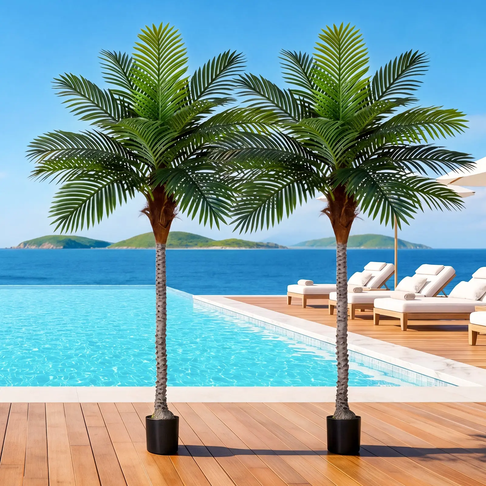ROMSWI 7FT 8FT Artificial Palm Tree, Lifelike Potted Golden Cane Palm Tree, Tropical Faux Tree for Outdoor Indoor Home Office Living Room Decor