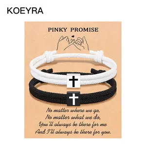 KOEYRA Pinky Promise Adjustable Rope Cross Bracelet Braided Christian Jewelry for Men Women Teen Girls Fashion Jesus Bracelets Christian Baptism Gift for Son Daughter