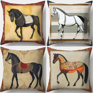 Horse Pattern Cushion Cover, Photo Frame Horse Theme Cushion Cover, Household Decoration Supplies for Home Sofa Bedroom